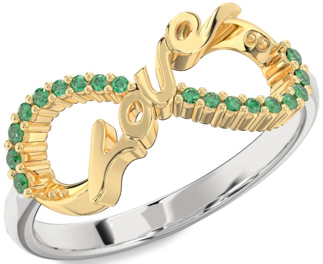 Emerald Gold Silver Love Infinity Round Ring