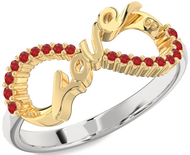 Ruby White Yellow Gold Love Infinity Round Ring