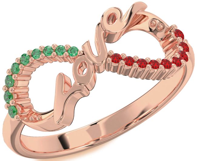 Emerald & Ruby Rose Gold Love Infinity Round Promise Ring