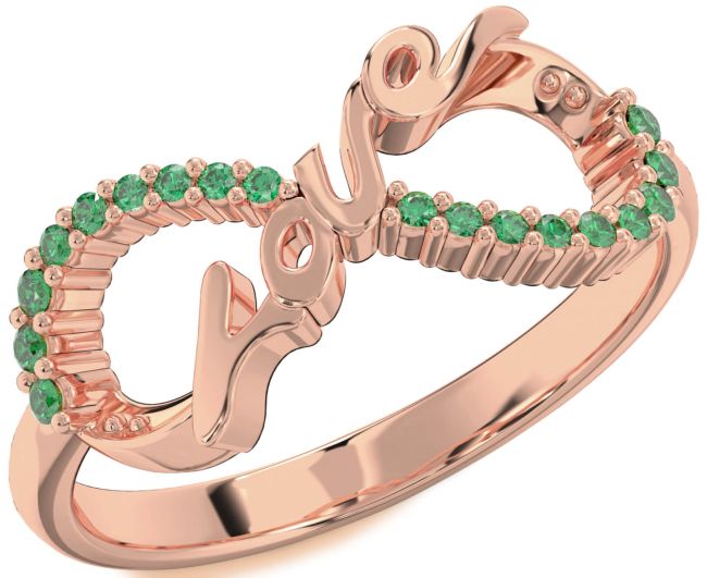 Emerald Rose Gold Silver Love Infinity Round Ring