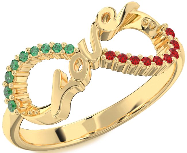 Emerald & Ruby Gold Silver Love Infinity Round Promise Ring