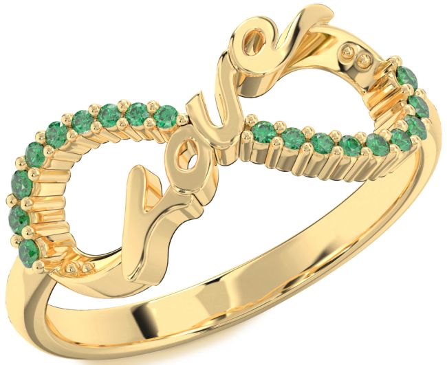Emerald Gold Love Infinity Round Ring