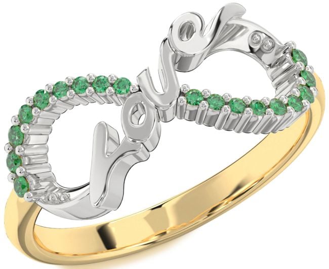 Emerald Gold Silver Love Infinity Round Ring