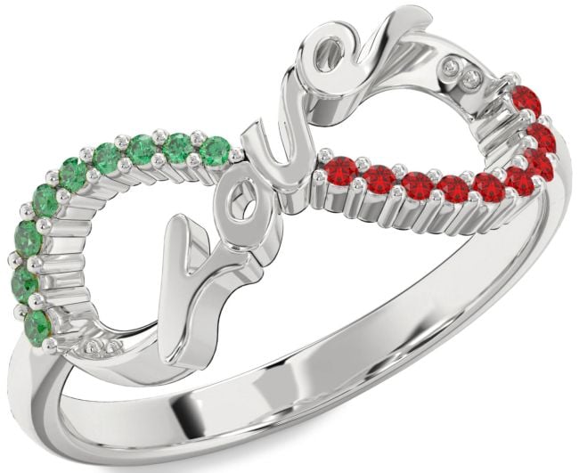 Emerald & Ruby Platinum Love Infinity Round Promise Ring