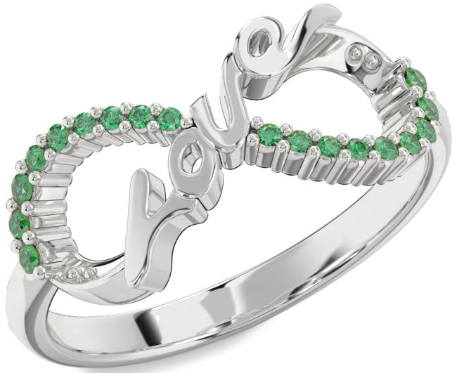 Emerald Silver Love Infinity Round Ring