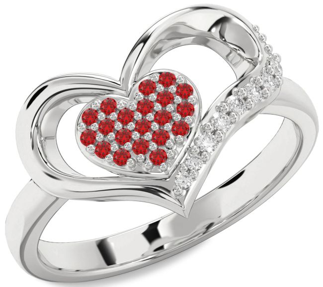 Diamond Ruby Silver Heart Promise Ring