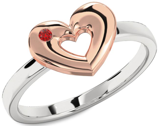 Ruby White Rose Gold Heart Ring