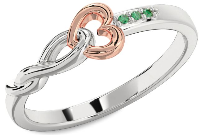 Emerald Platinum & Rose Gold Heart Infinity Ring
