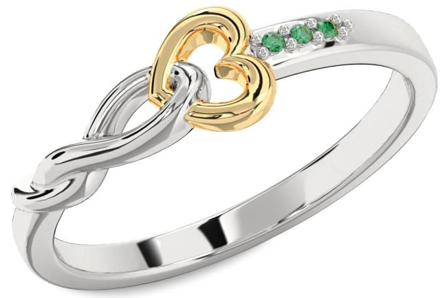 Emerald Gold Silver Heart Infinity Ring