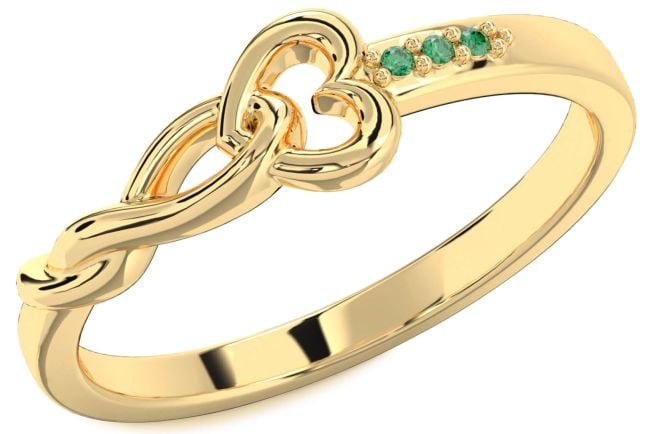 Emerald Gold Silver Heart Infinity Ring
