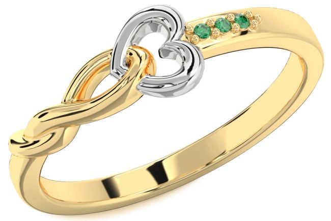 Emerald Gold Silver Heart Infinity Ring