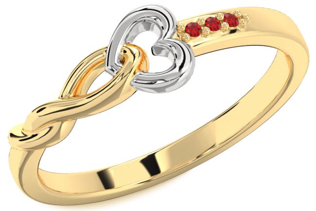 Ruby Gold Silver Heart Infinity Ring