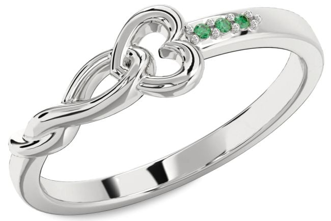 Emerald White Gold Heart Infinity Ring