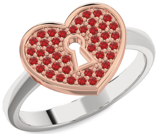 Ruby Platinum & Rose Gold Heart Lock Ring