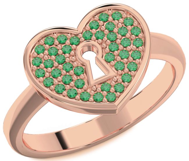 Emerald Rose Gold Heart Lock Ring