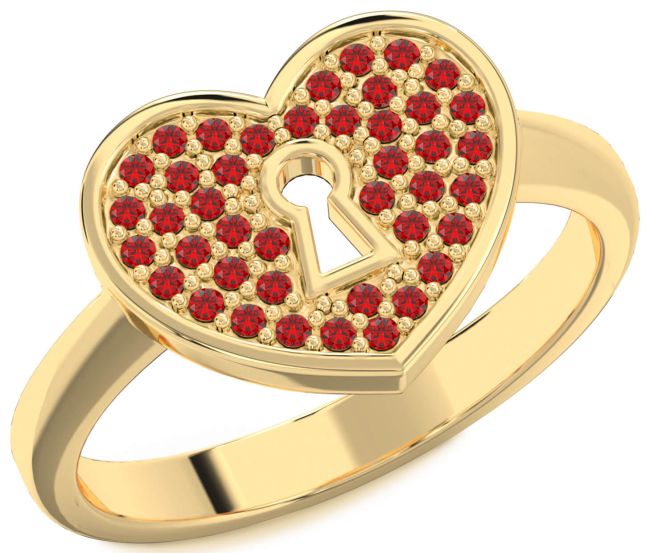 Ruby Gold Silver Heart Lock Ring