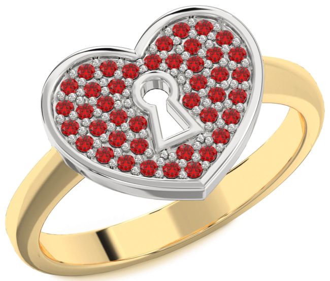 Ruby Gold Silver Heart Lock Ring