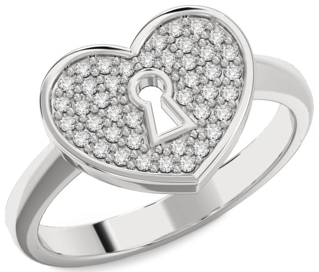 Lab Diamond Silver Heart Lock Ring