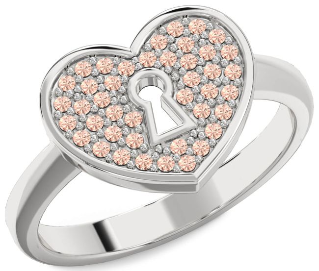 Morganite Silver Heart Lock Ring