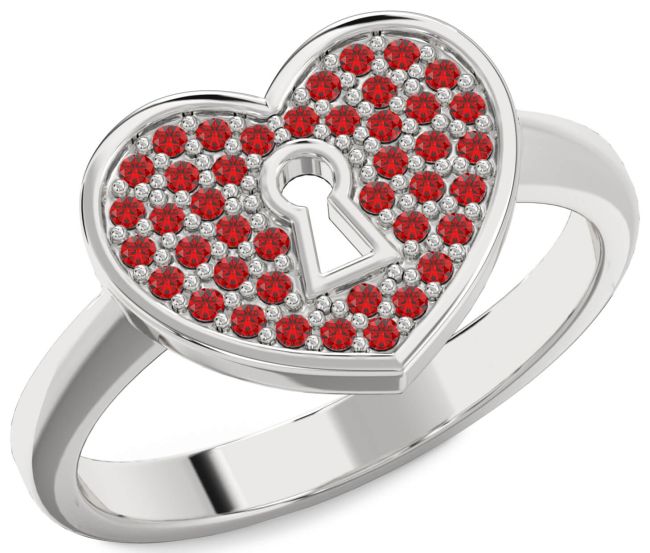 Ruby Platinum Heart Lock Ring