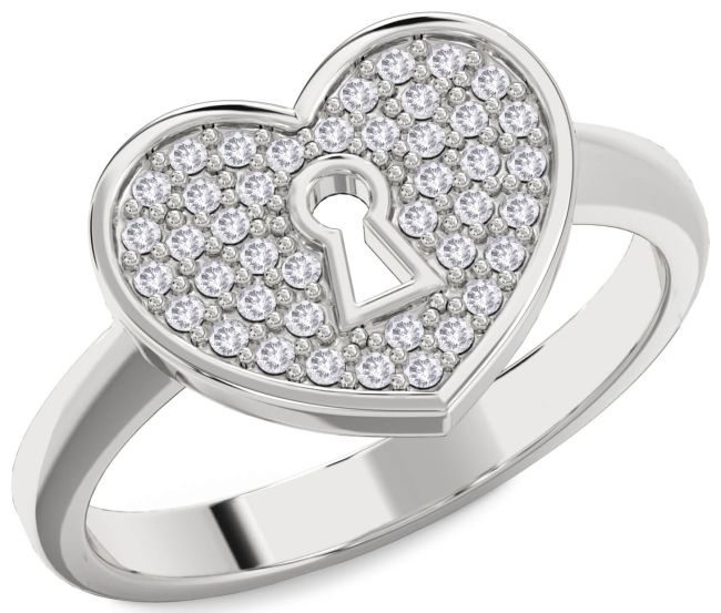 Salt & Pepper Diamond Silver Heart Lock Ring