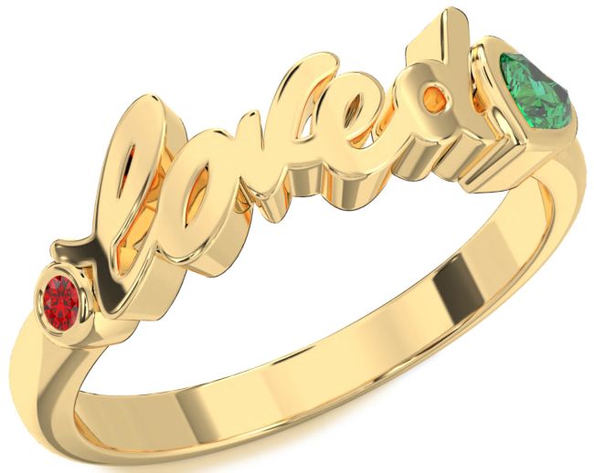 Emerald & Ruby Gold Silver Loved Heart Promise Ring