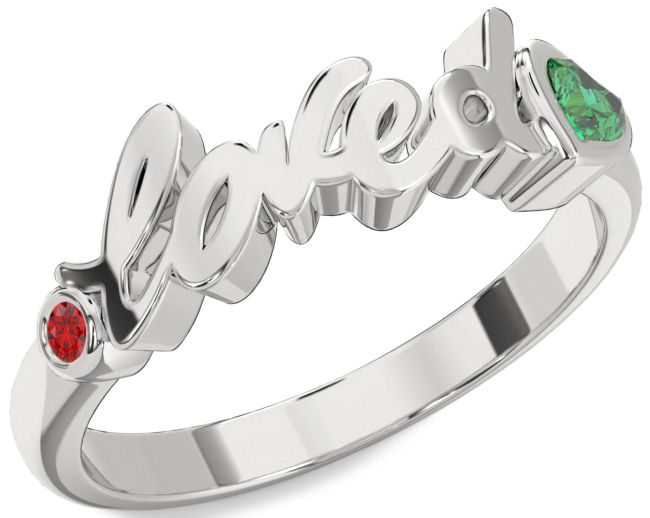 Emerald & Ruby Platinum Loved Heart Promise Ring