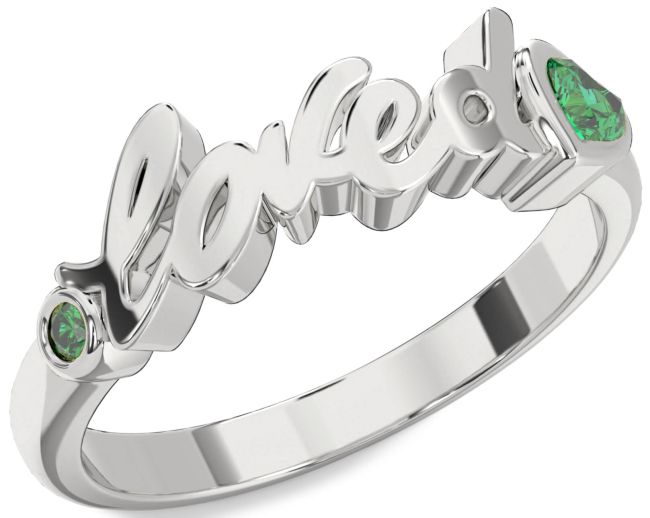 Emerald Silver Loved Heart Ring