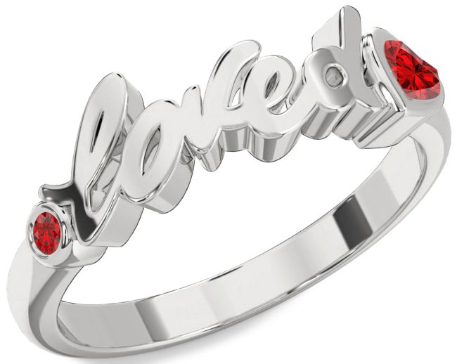 Ruby Silver Loved Heart Ring