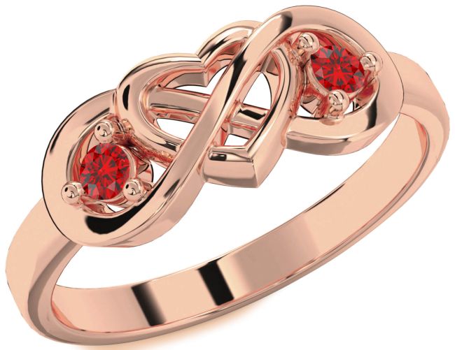 Ruby Rose Gold Silver Heart Infinity Two Stone Birthstone Ring