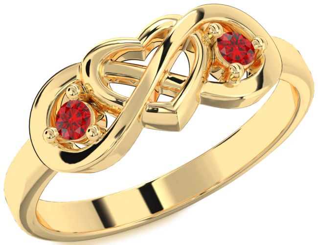 Ruby Gold Heart Infinity Two Stone Birthstone Ring