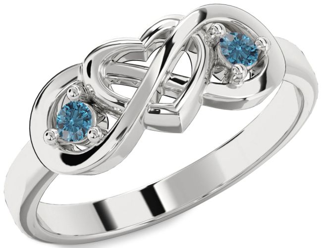 Blue Diamond Silver Heart Infinity Two Stone Ring