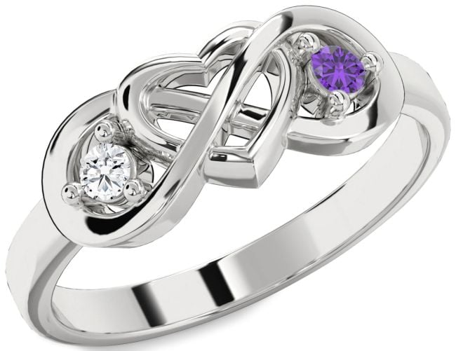 Silver Heart Infinity Two Stone Promise Ring