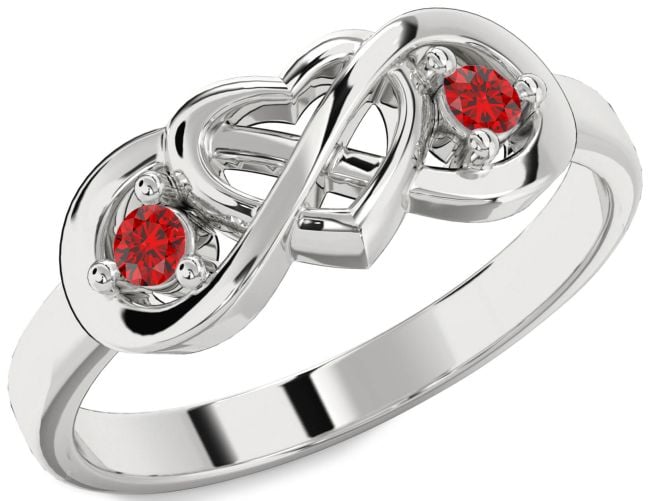 Ruby White Gold Heart Infinity Two Stone Birthstone Ring