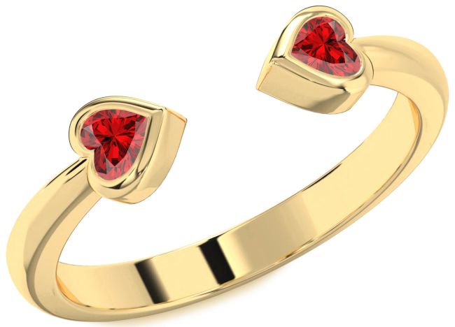Ruby Gold Two Heart Birthstone Ring