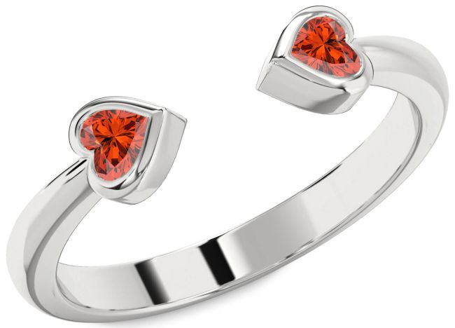 Fire Opal Platinum Two Heart Ring
