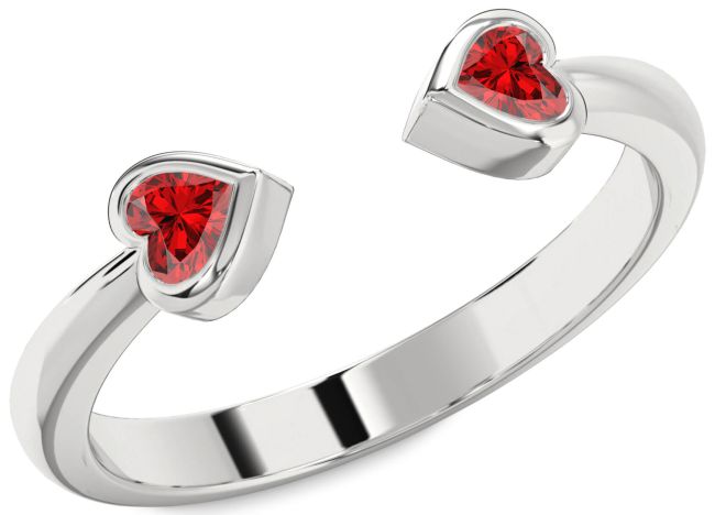 Ruby White Gold Two Heart Birthstone Ring
