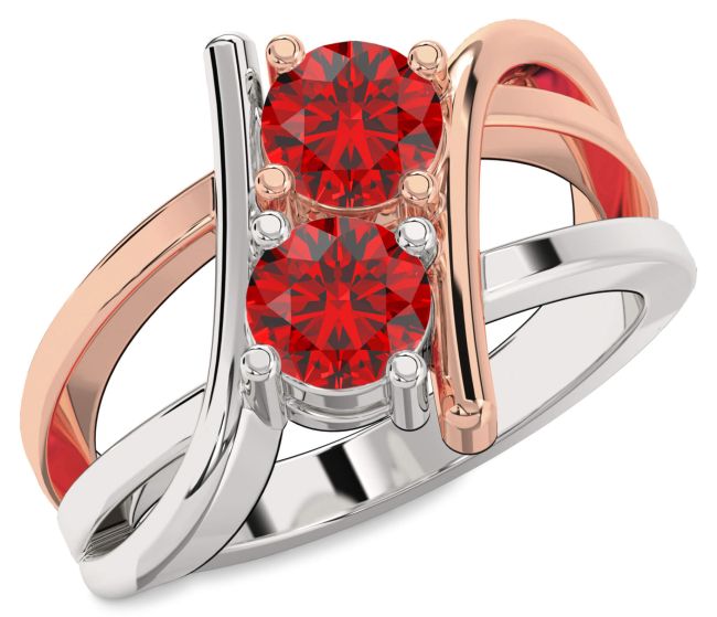 Ruby White Rose Gold Round Two Stone Birthstone Ring