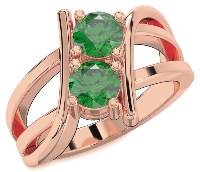 Emerald Rose Gold Round Two Stone Birthstone Ring