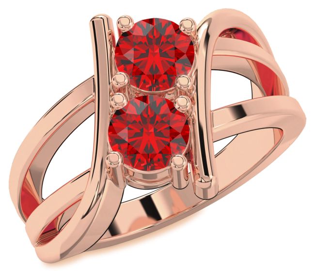 Ruby Rose Gold Round Two Stone Birthstone Ring
