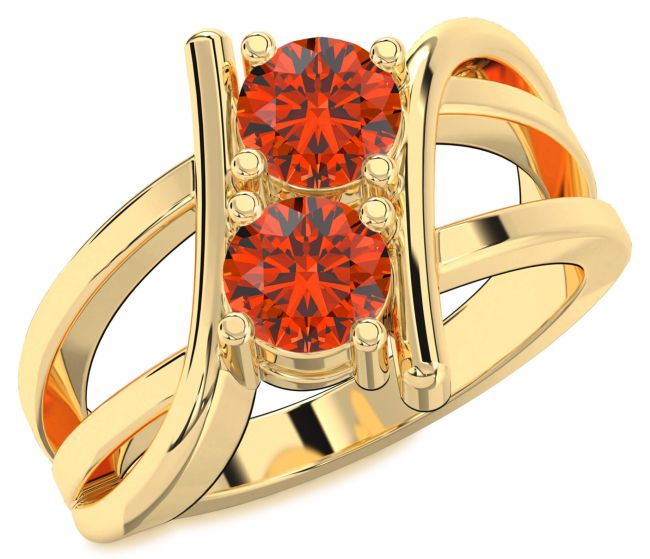 Fire Opal Gold Round Two Stone Ring