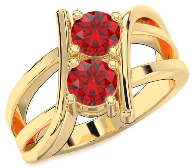 Ruby Gold Round Two Stone Birthstone Ring