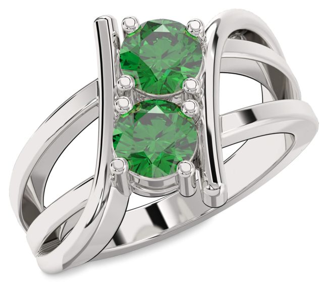 Emerald Platinum Round Two Stone Birthstone Ring