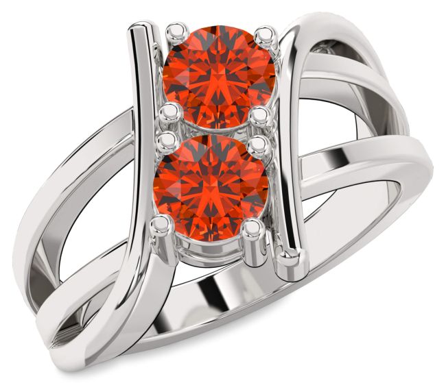 Fire Opal White Gold Round Two Stone Ring