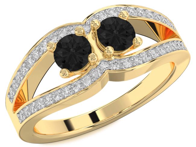 Black Diamond Gold Round Two Stone Ring