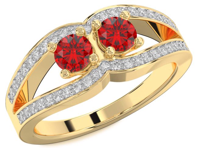 Diamond Ruby Gold Silver Round Two Stone Birthstone Ring