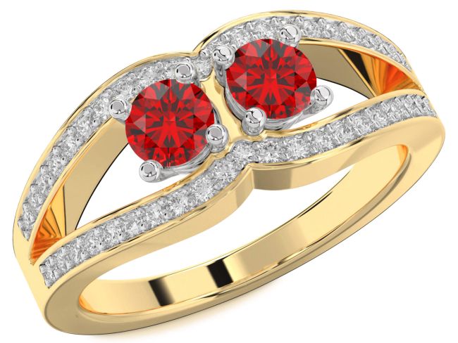 Diamond Ruby Gold Silver Round Two Stone Birthstone Ring