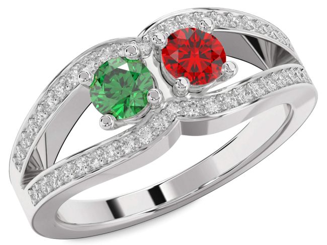 Diamond Silver Round Two Stone Promise Ring