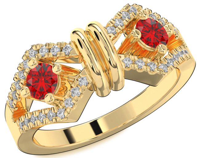 Diamond Ruby Gold Round Two Stone Birthstone Ring