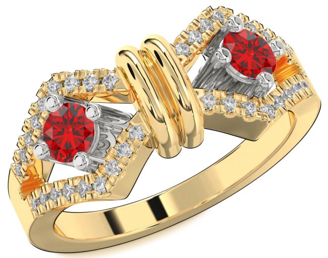 Diamond Ruby Gold Silver Round Two Stone Birthstone Ring